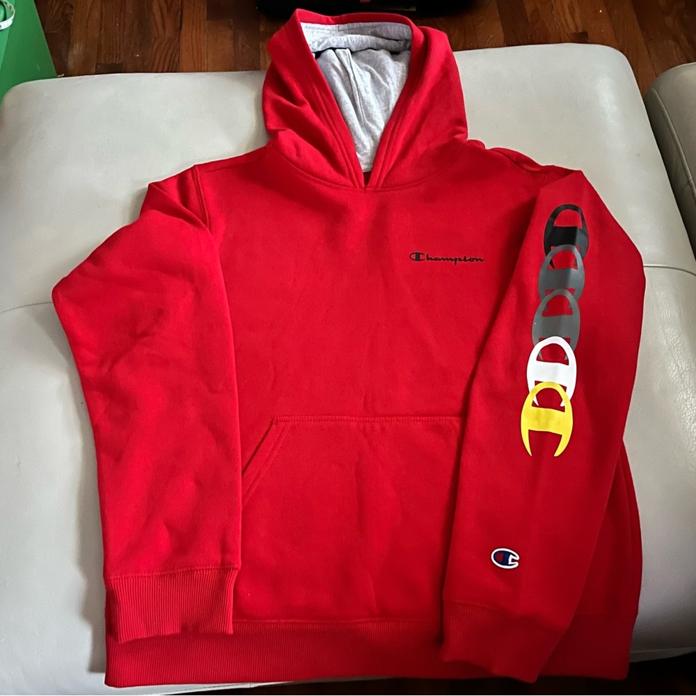 Champion Red & Gray Unisex Youth Kangaroo Pocket Pullover Fleece Hoodie